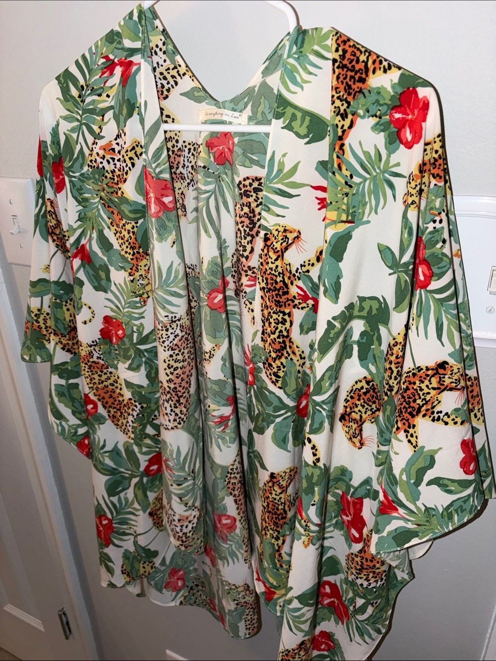 Do everything in love Tropical Floral & Leopard Print Kimono - Cream, Green, Red